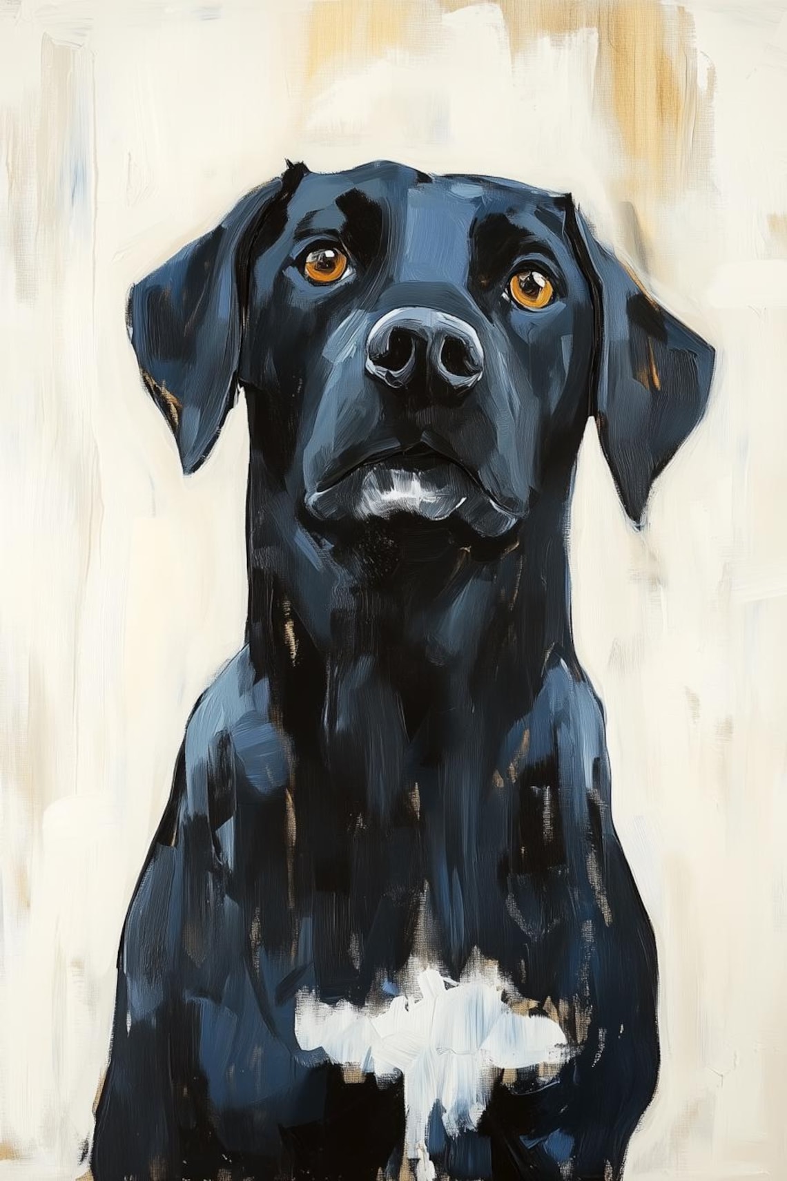 Elegant Black Dog Portrait with Amber Eyes Oil Painting Poster