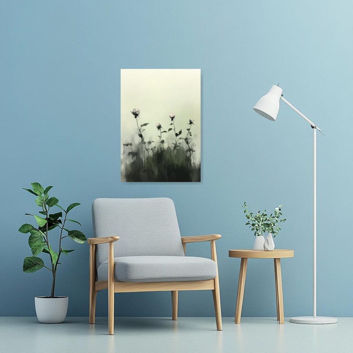 Elegant White Roses in Misty Green Minimalist Botanical Poster - Image 2