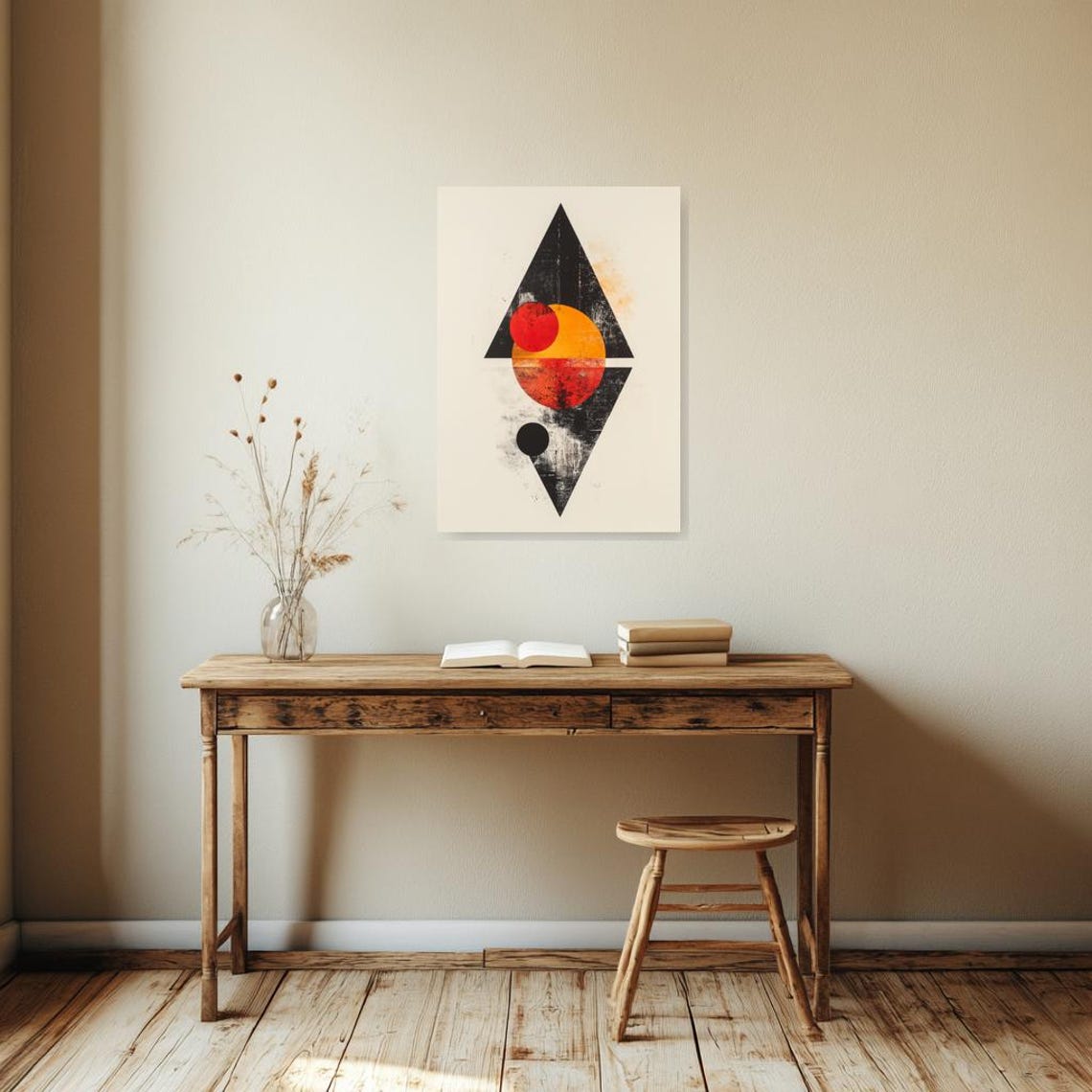 Abstract Geometric Print Inspired By Modern Art With Bold Red Yellow And Black Colors For Unique Home Decor - Image 3