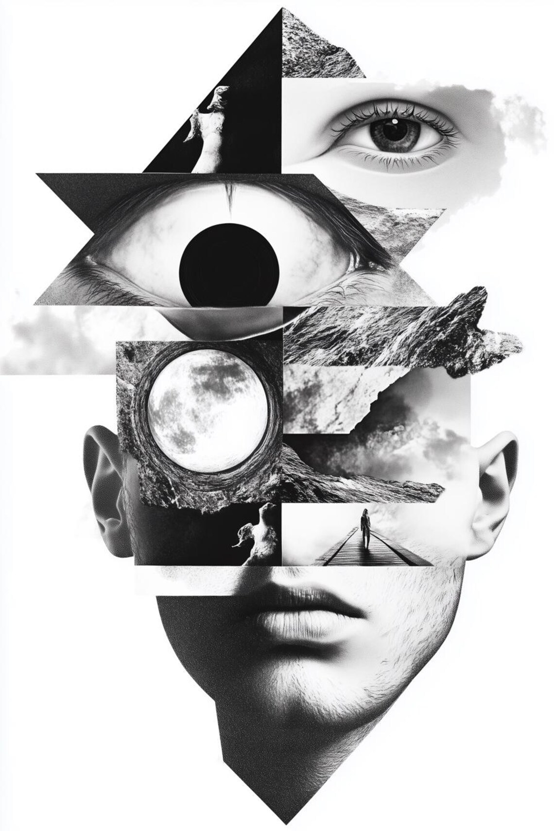 Surrealism Abstract Black And White Face Collage