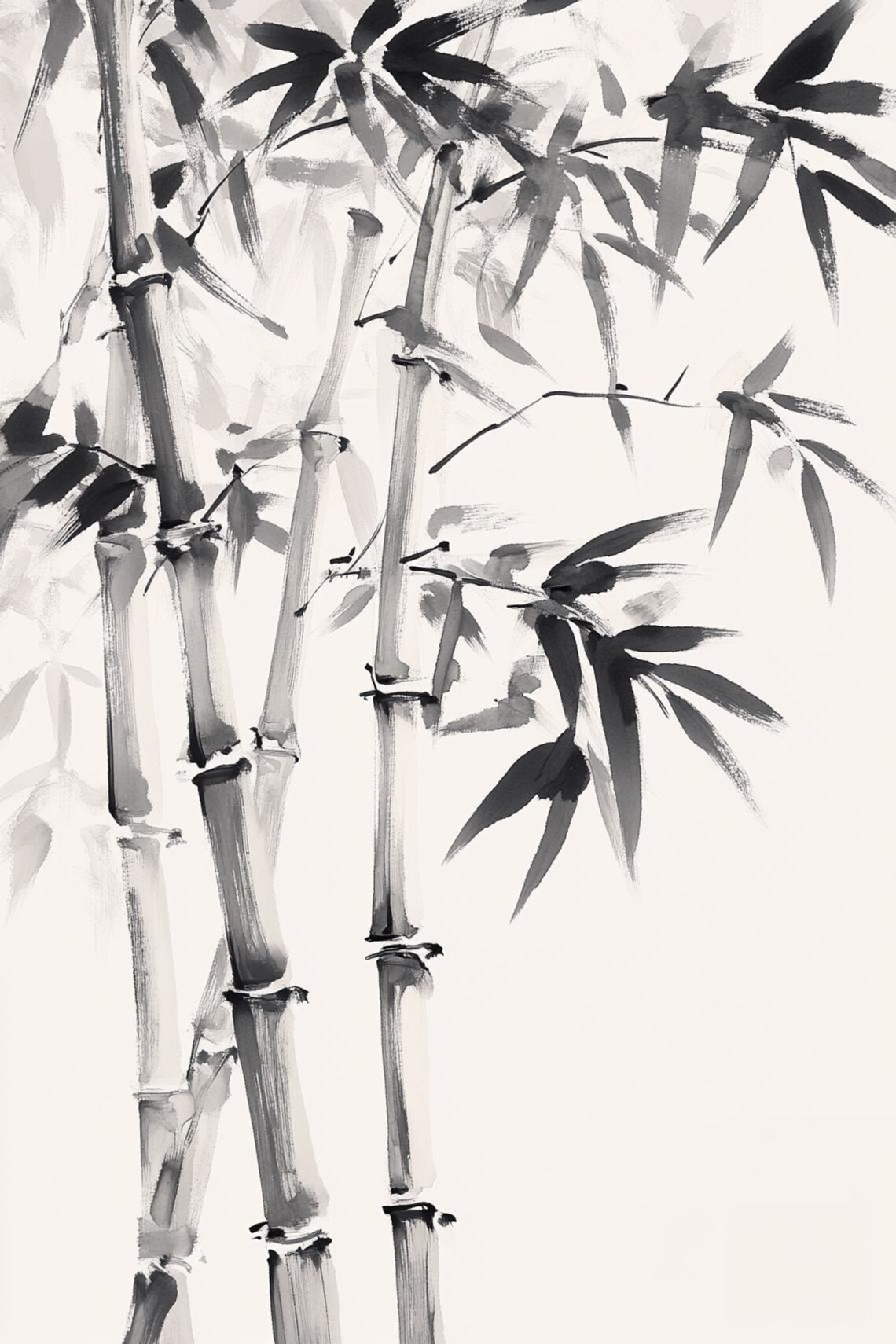 Modern Monochrome Bamboo Watercolor Art, Zen Decor