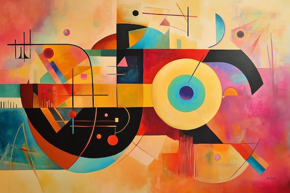Kandinsky-Style Geometric Circles Lines in Bold Colors Abstract Poster