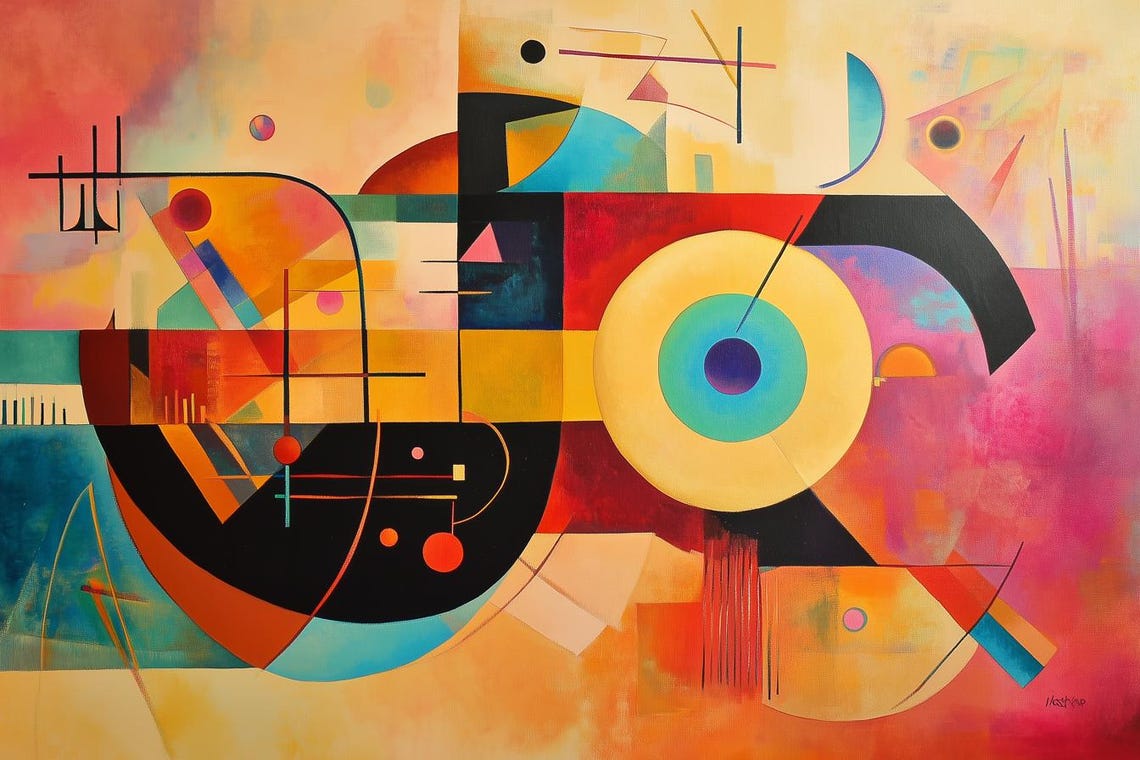 Abstract Geometric Print Inspired By Wassily Kandinsky In Bold Colors For Modern Home Decor