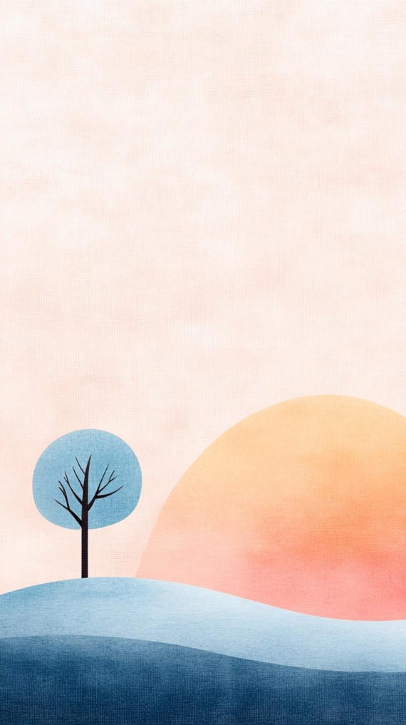 Minimal Pastel Watercolor Single Tree Art Print Custom And Elegant Home Decor Jean Jullien Style