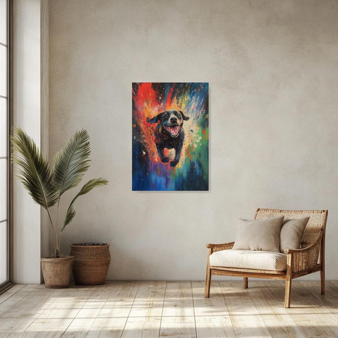 Joyful Black Labrador Running Through A Burst Of Colorful Paint Poster - Image 5