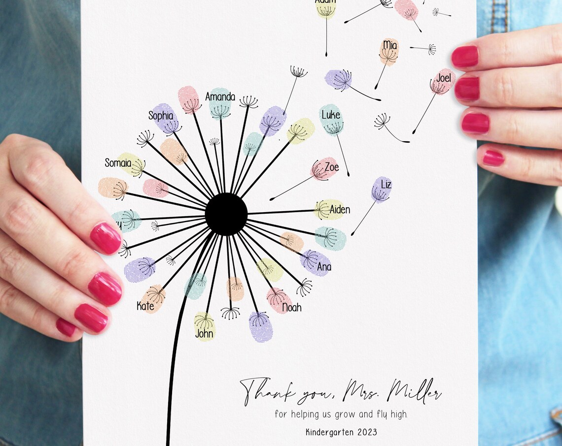 Personalized Thank You Teacher Fingerprint Dandelion Art Print - Image 4