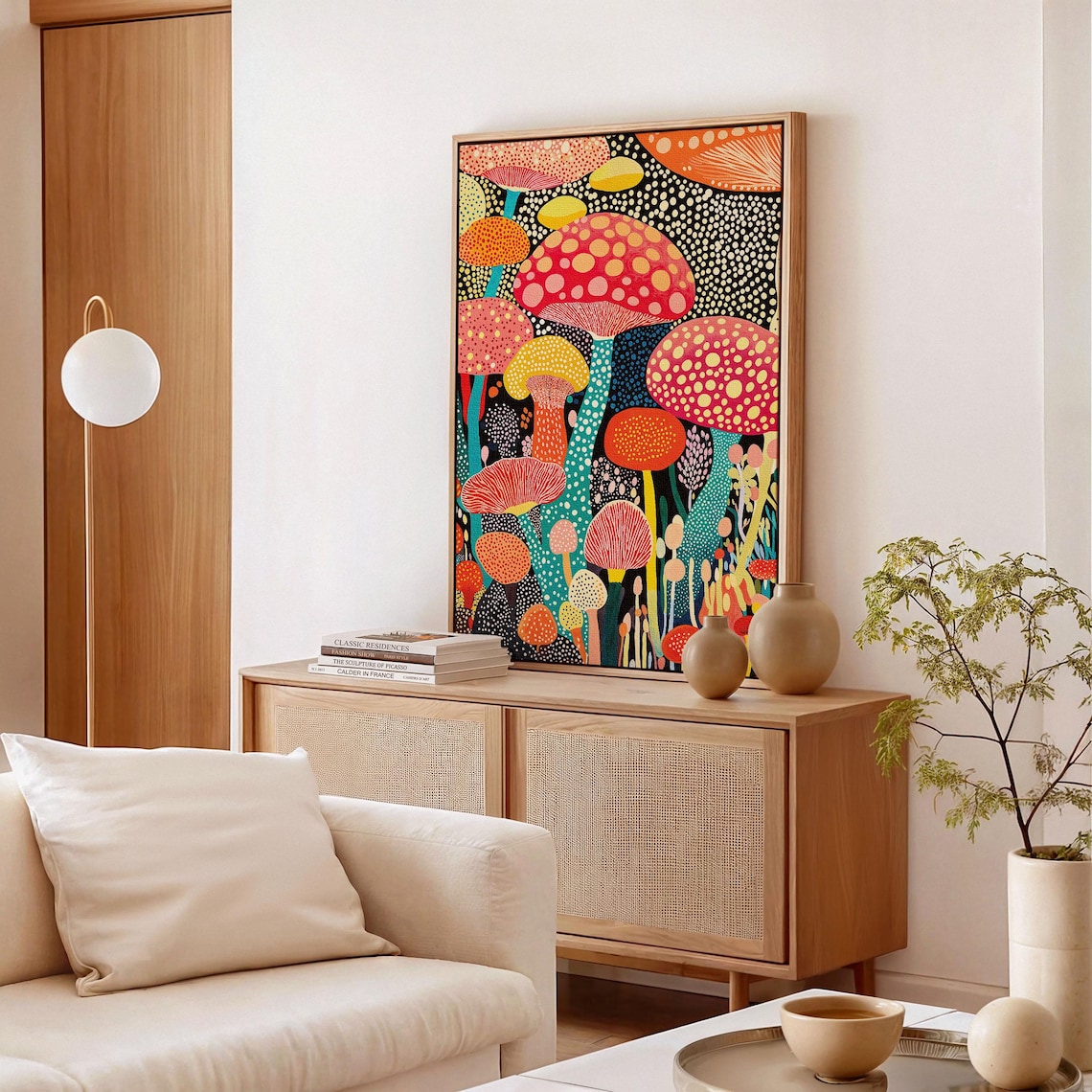 Yayoi Kusama Scarlet Mushroom Wonderland Night Forest Art Poster - Image 3