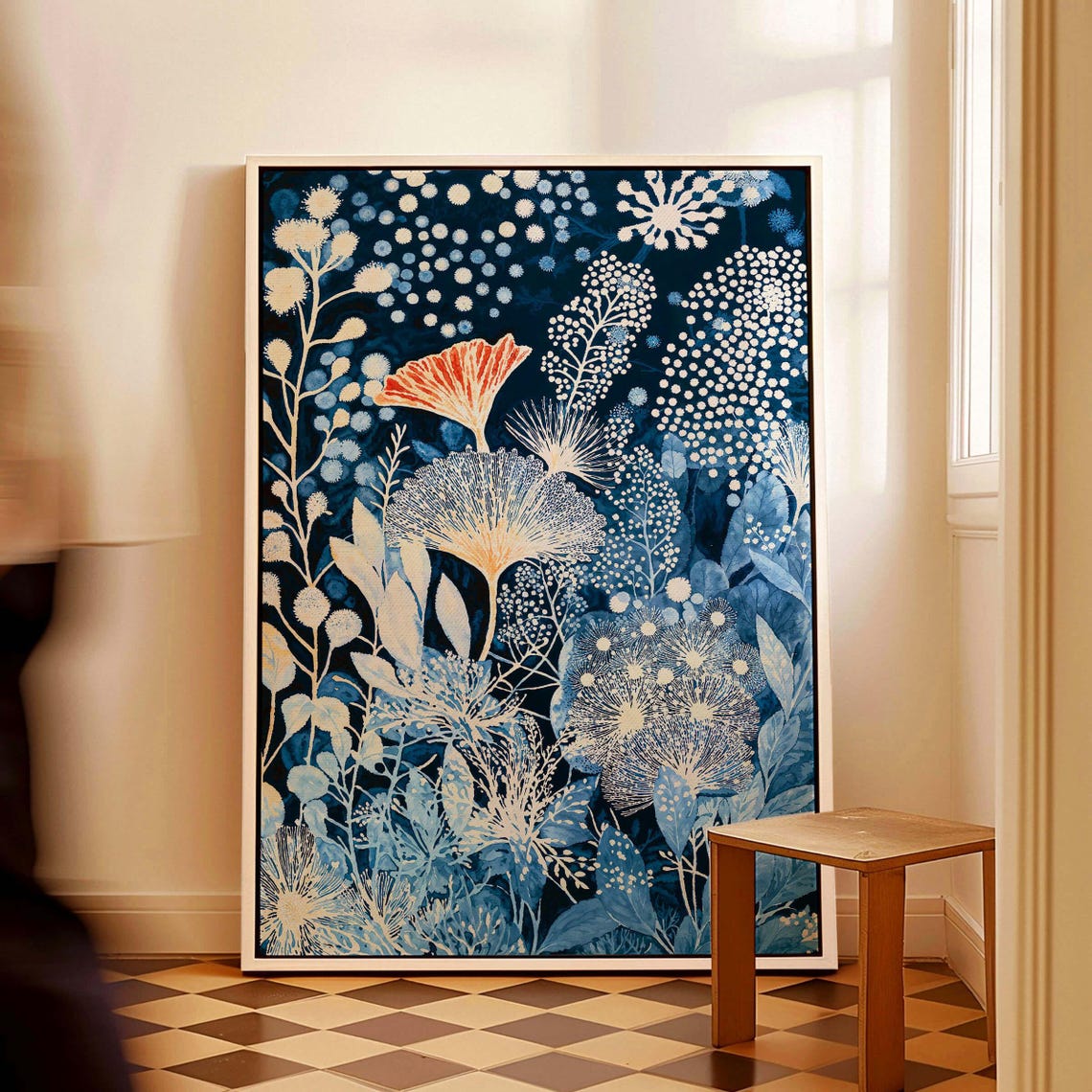 Indigo Cyanotype Botanical Poster Full Bleed Artwork Without Text