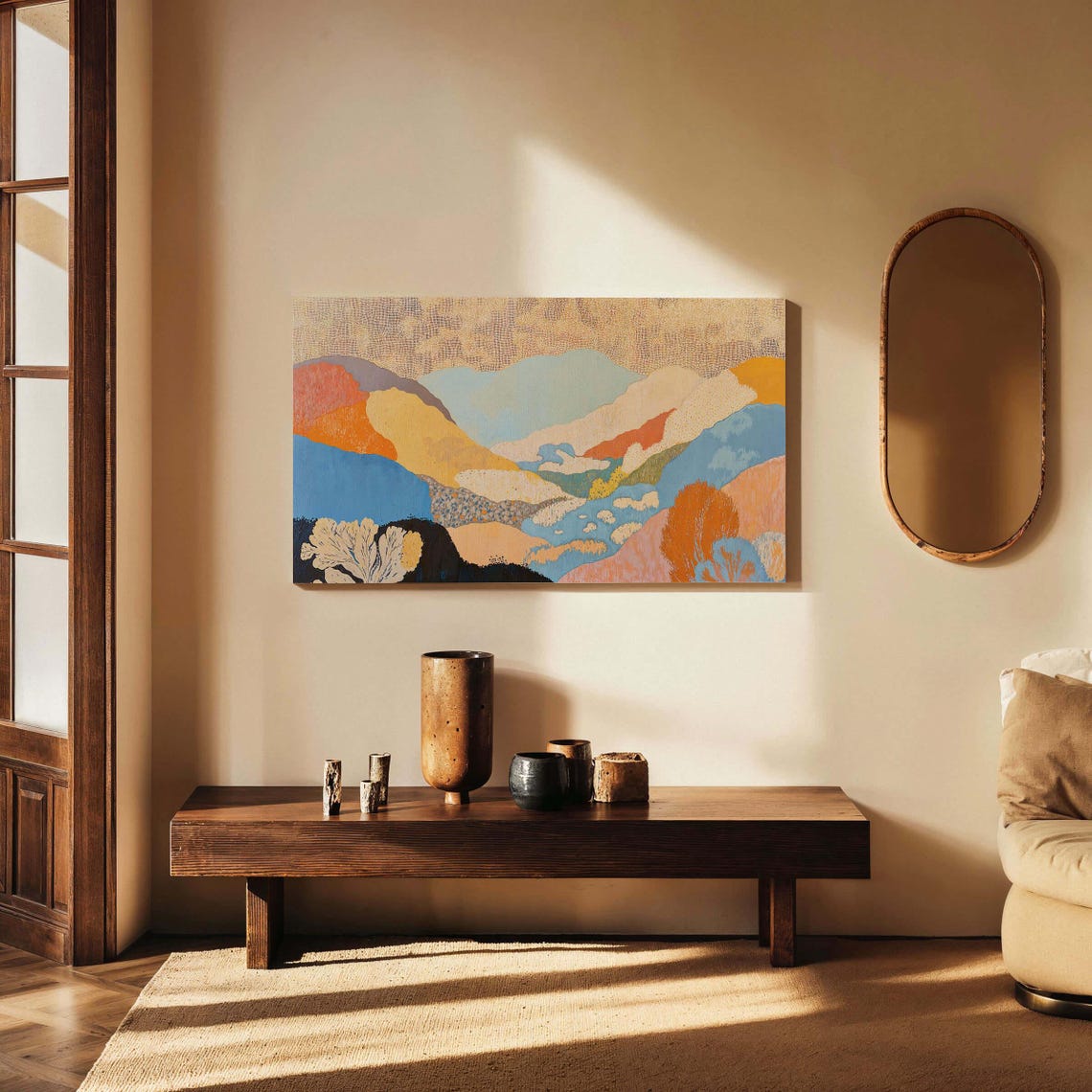 Kusama Inspired Panoramic Multicolor Abstract Hills Landscape Poster - Image 3