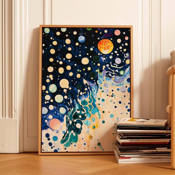 Yayoi Kusama Framed Cosmic Art Abstract Polka Art Universe Kusama Inspired Print Celestial Wall Art Colorful Wallart