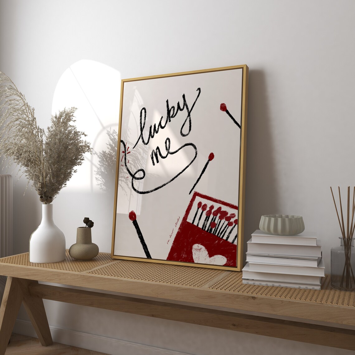 Lucky Me Matchbox And Sticks Vintage Art Print