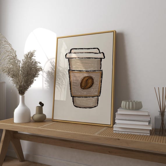 Coffee To Go Art Print Poster Vintage Lover Gift Club Mid Century Modern Kitchen Barista Bar Cart Wall