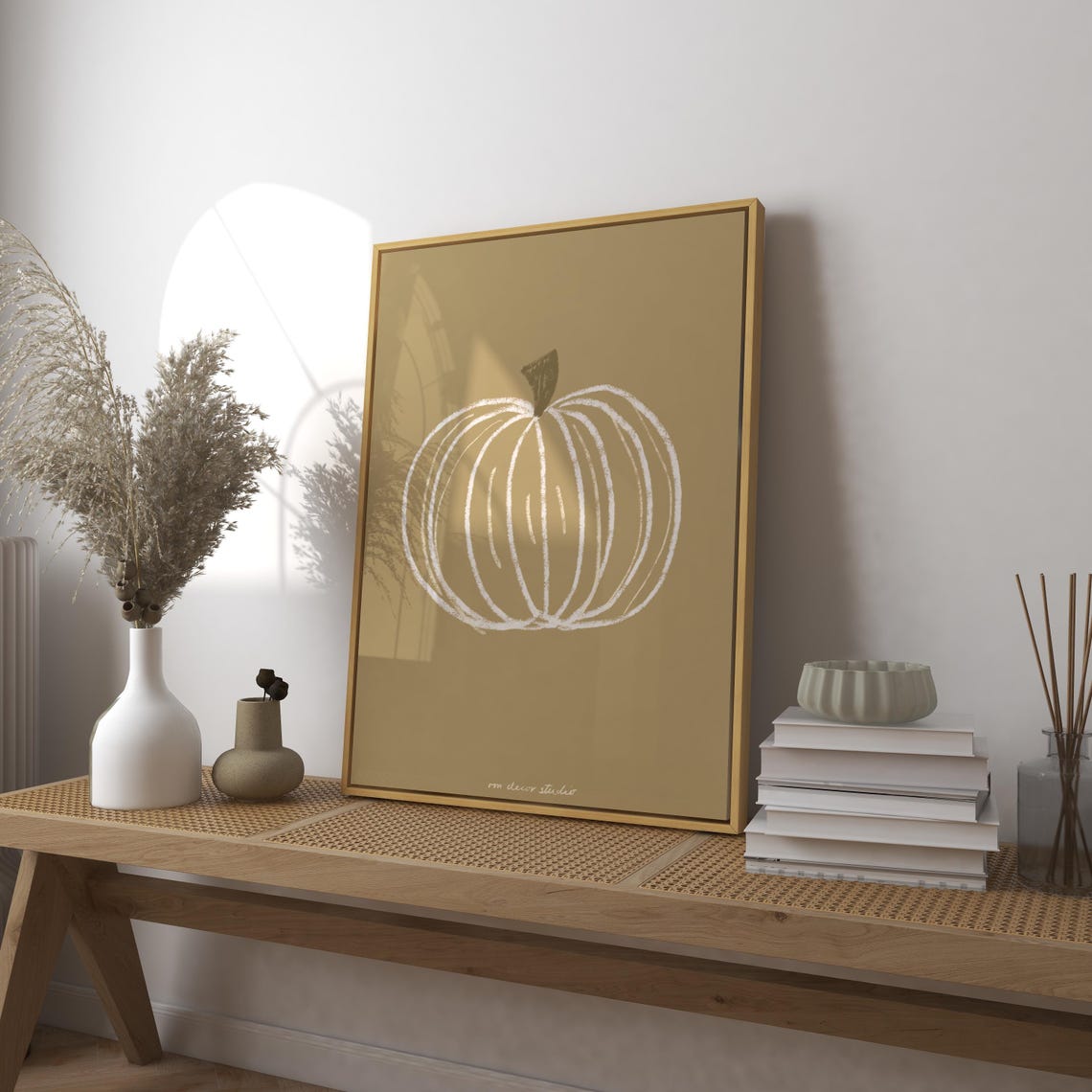 Minimalist Pumpkin Line Drawing Beige Autumn Fall Decor Poster Art