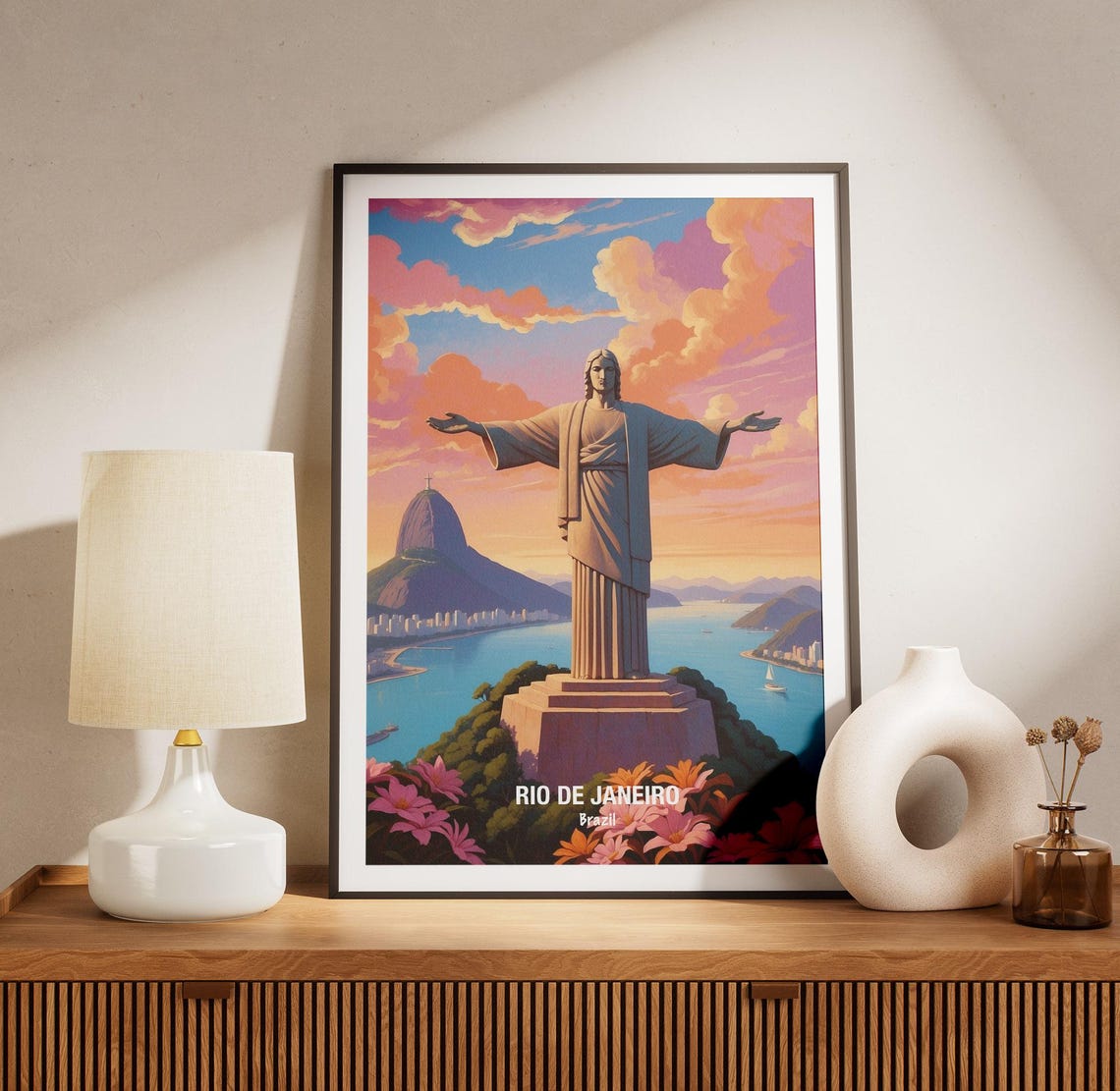 Rio de Janeiro Christ the Redeemer Sunset Brazil Travel Poster - Image 3