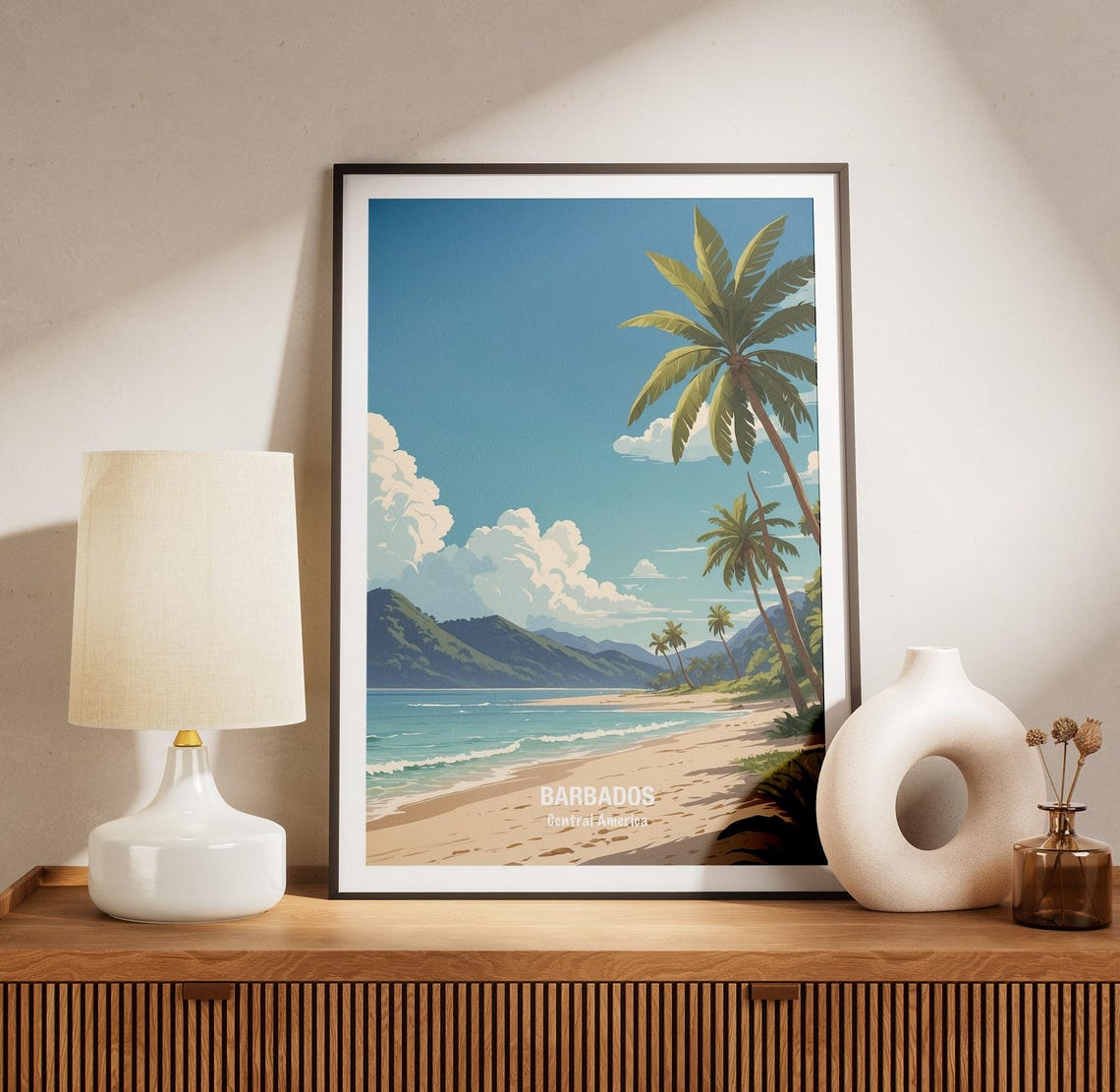 Barbados Tropical Beach Palm Trees Turquoise Caribbean Sea Poster - Image 3