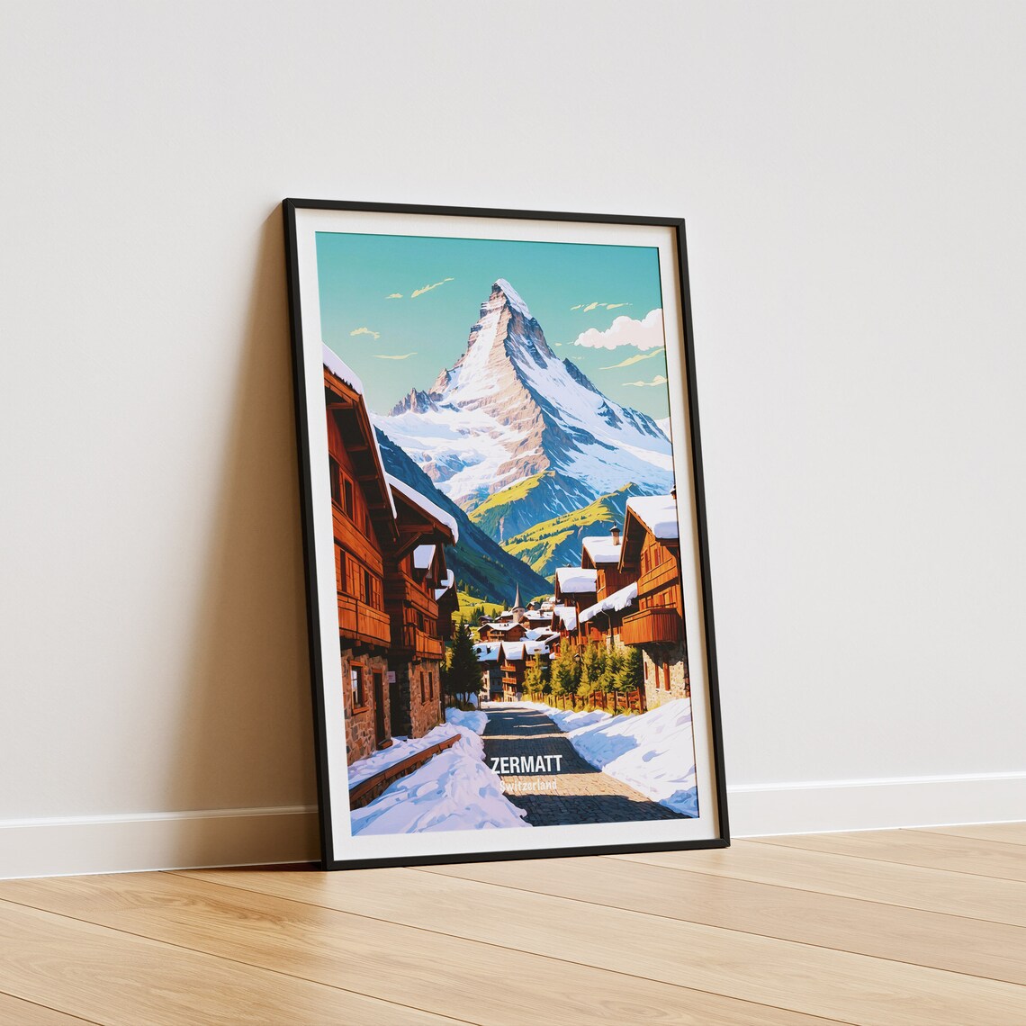 Zermatt Switzerland Matterhorn Village Snowy Winter Street Poster - Image 5