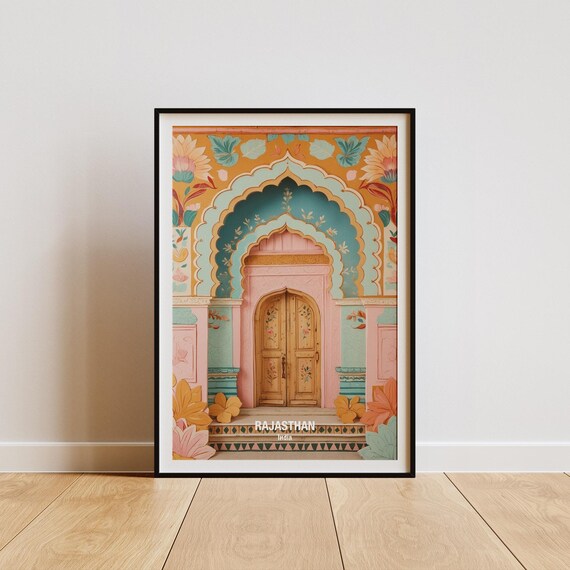 India Rajasthan Ornate Painted Archway Floral Palace Door Poster
