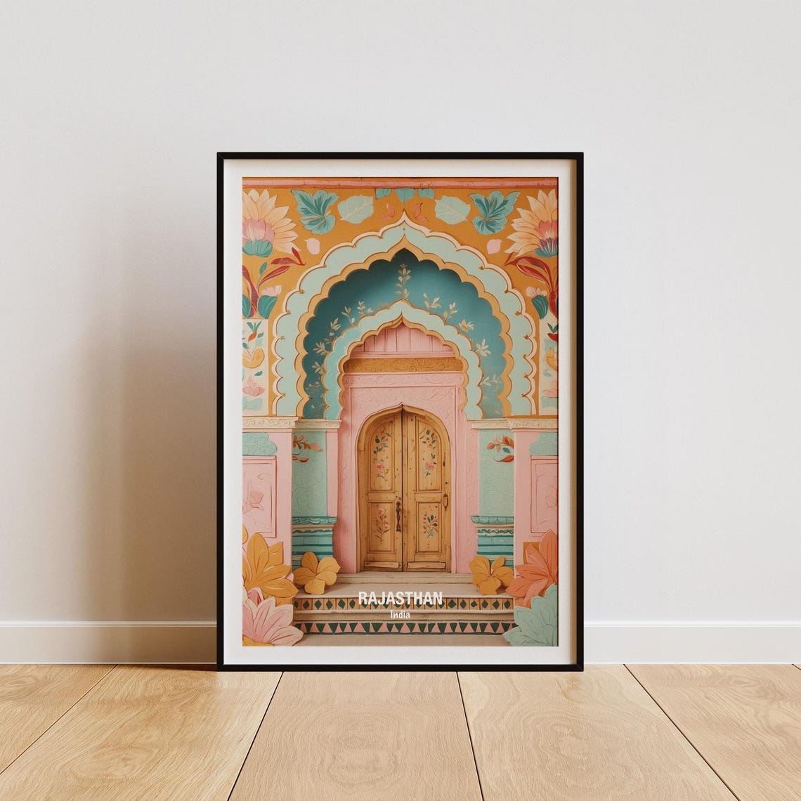 India Rajasthan Ornate Painted Archway Floral Palace Door Poster