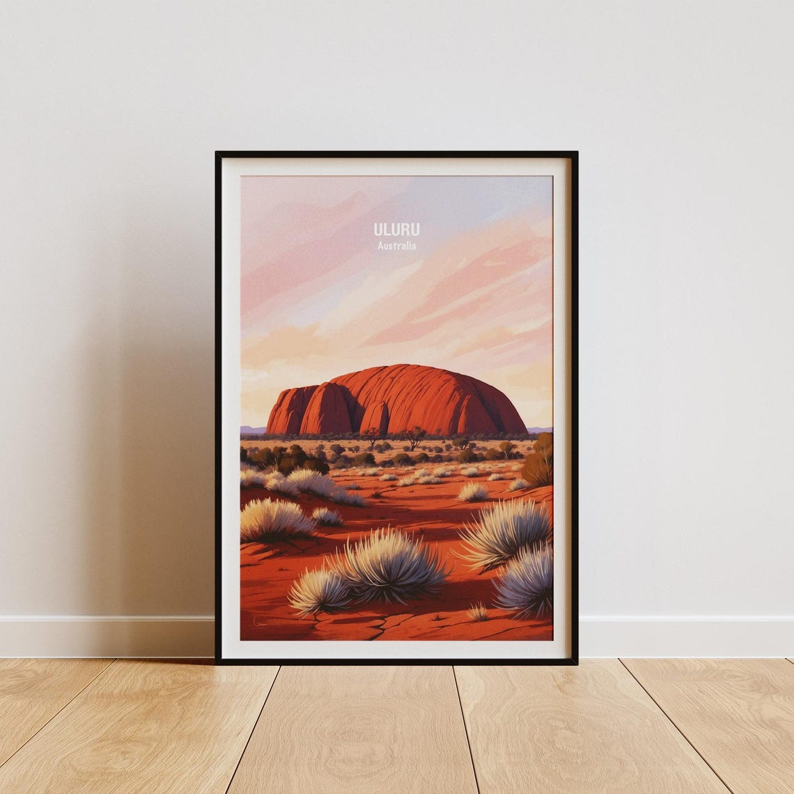 Australia Uluru Red Rock Desert Monolith Pink Sky Travel Poster