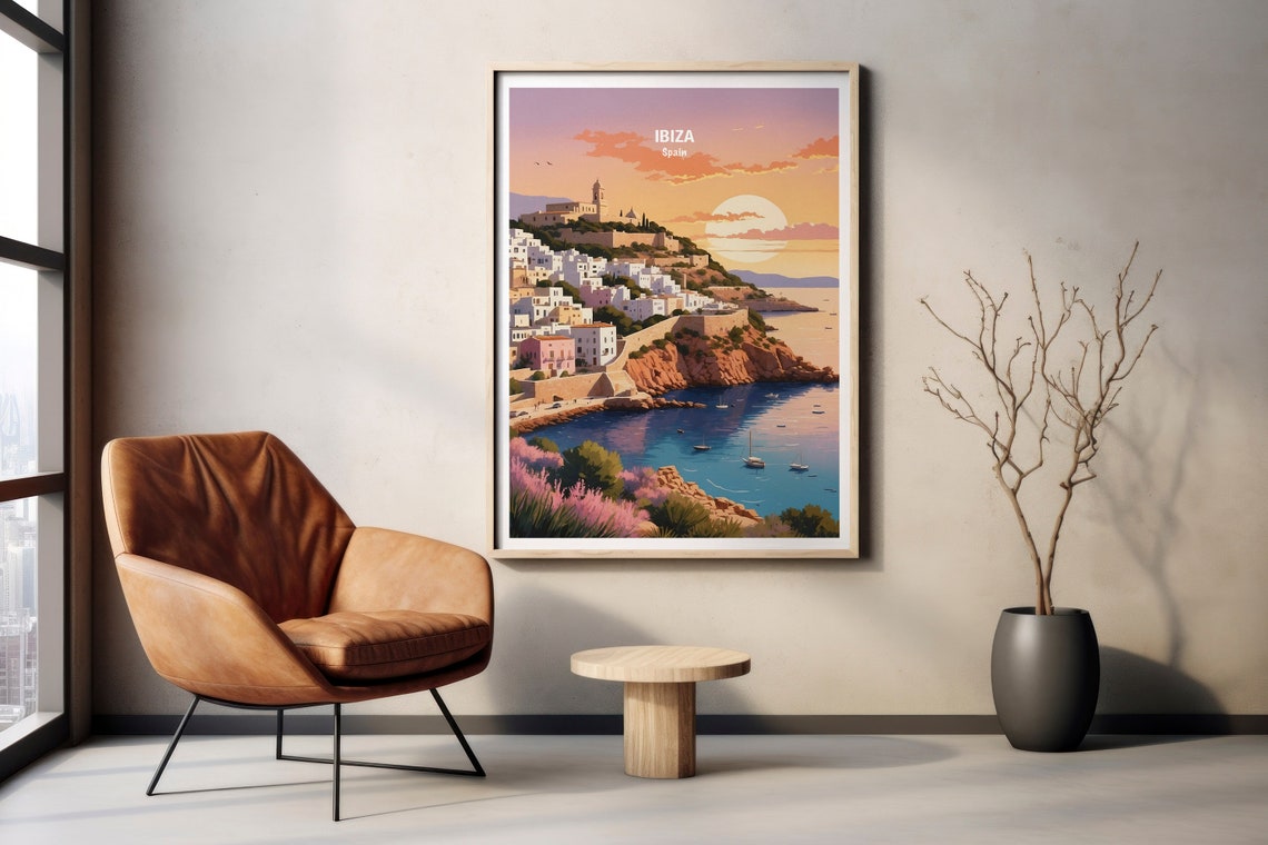 Ibiza Spain Dalt Vila Old Town Sunset Harbour Sailboat Poster - Image 2