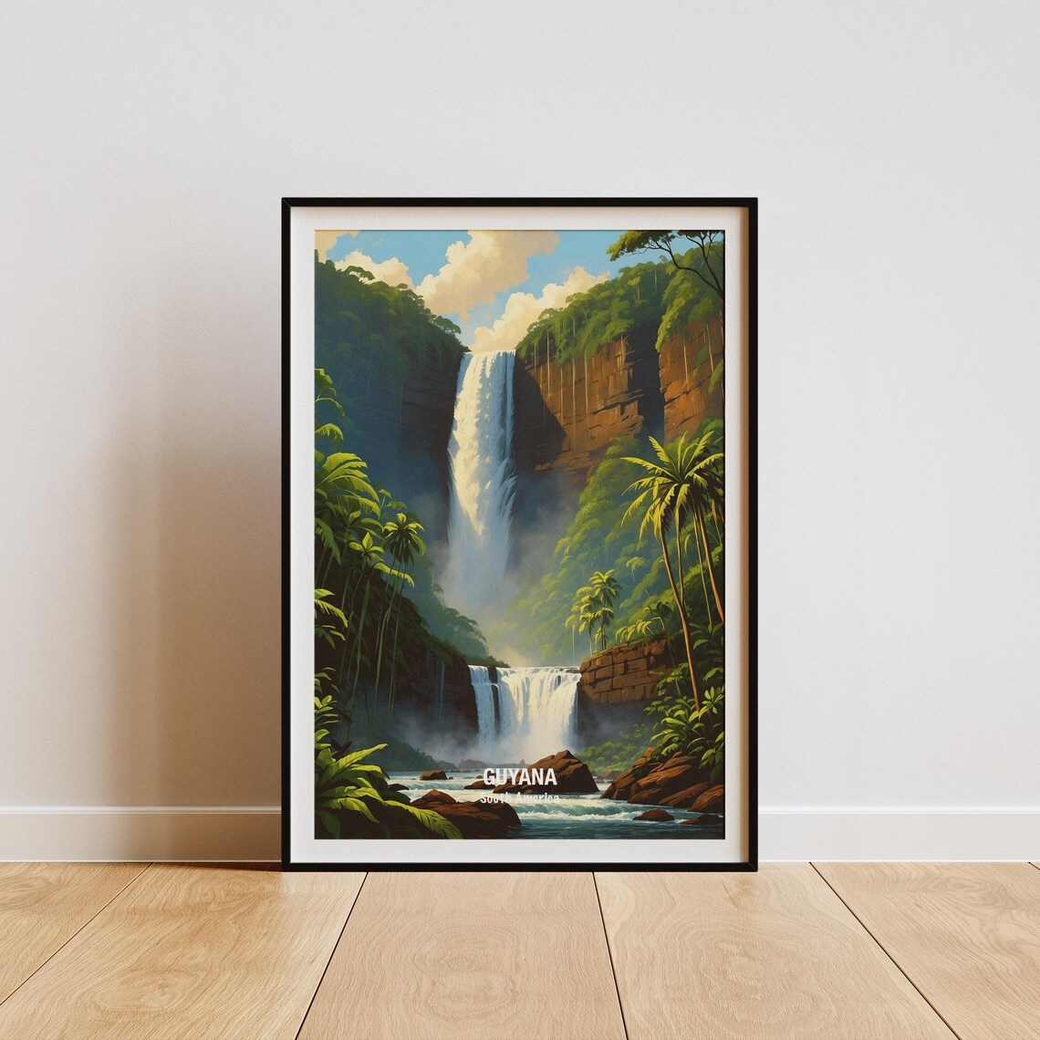 Guyana Tall Waterfall In Lush Rainforest South America Poster