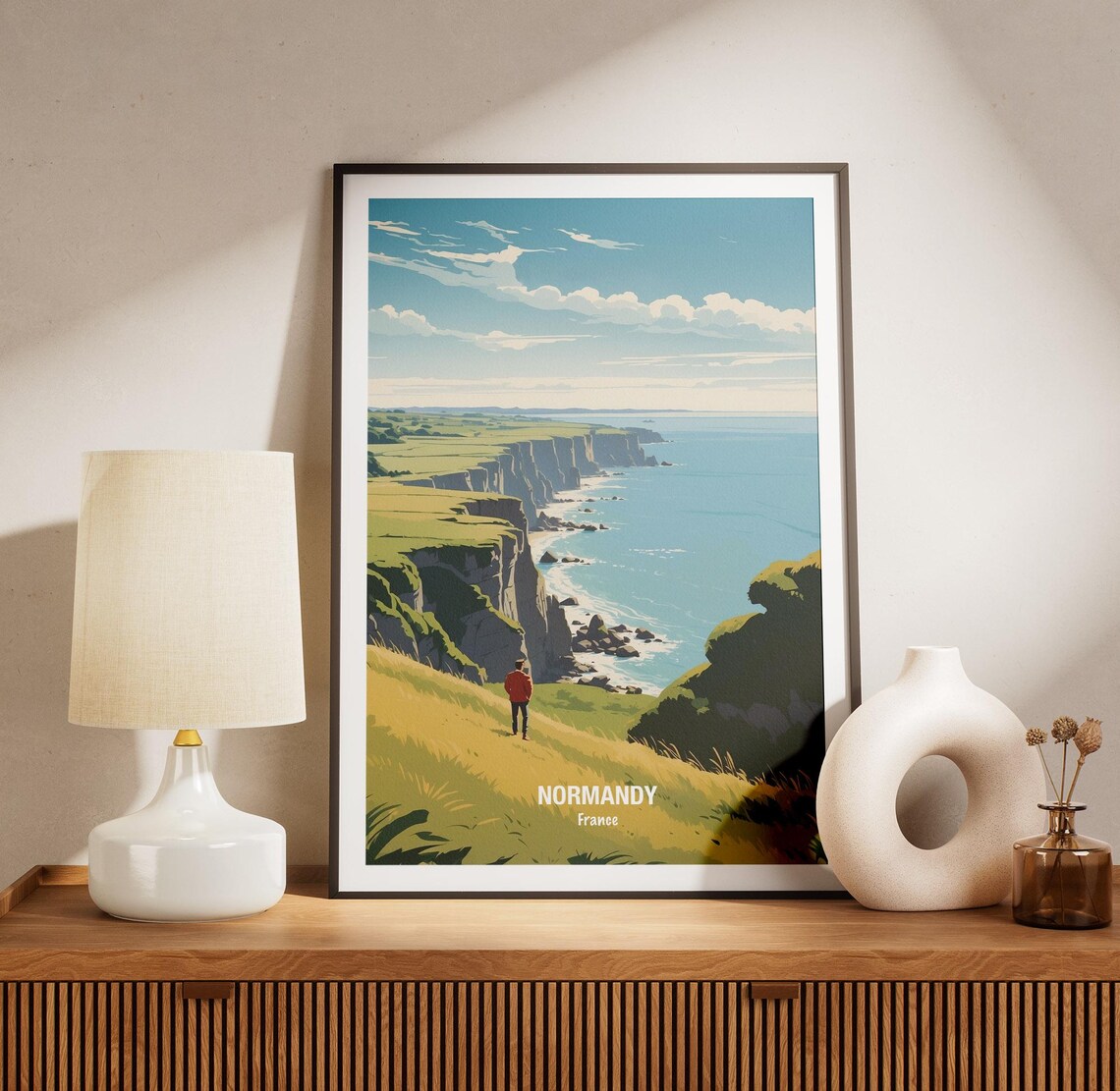 Normandy France Dramatic White Chalk Sea Cliffs Coastal Walk Poster - Image 3