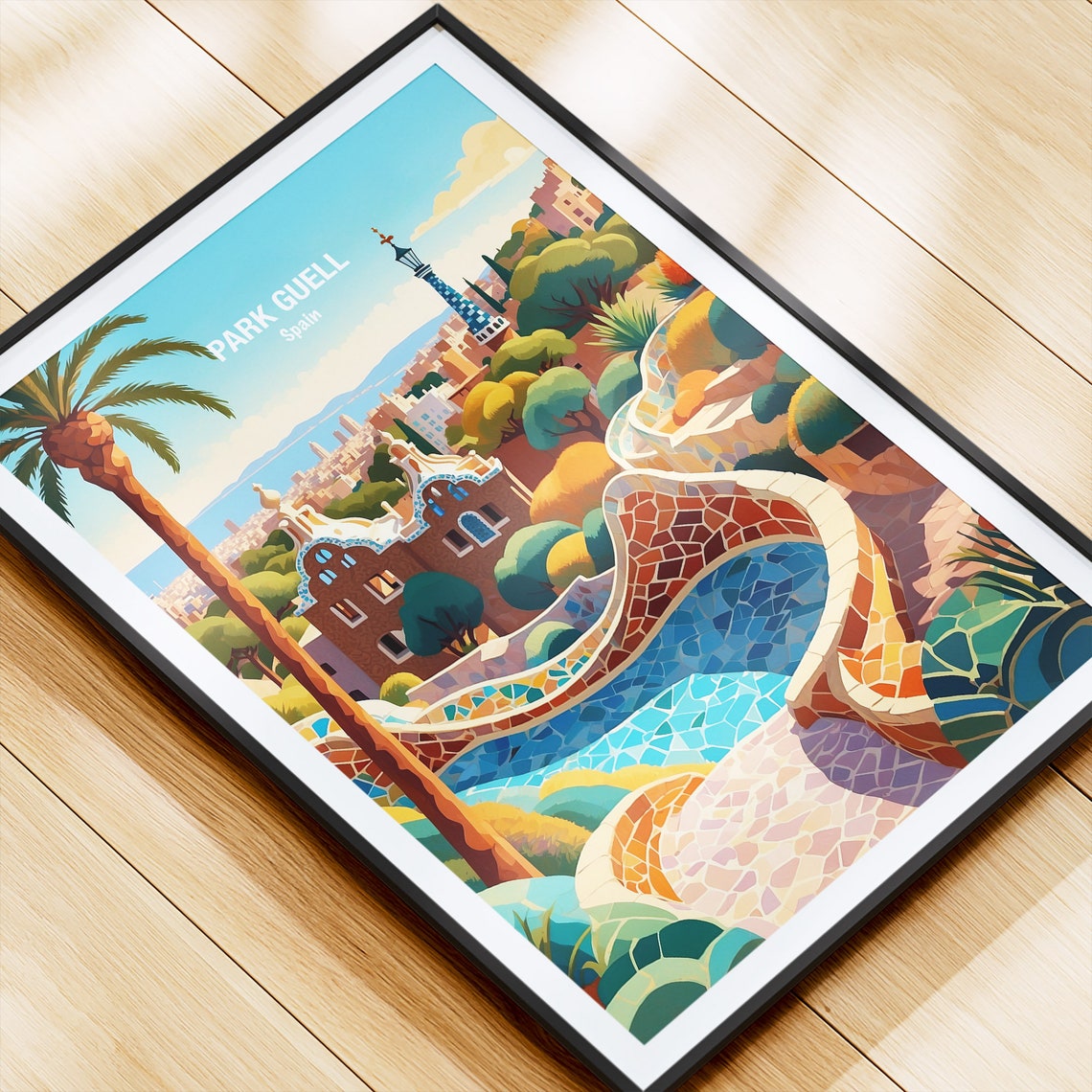 Barcelona Park Guell Gaudi Mosaic Terrace Serpentine Bench Poster - Image 4