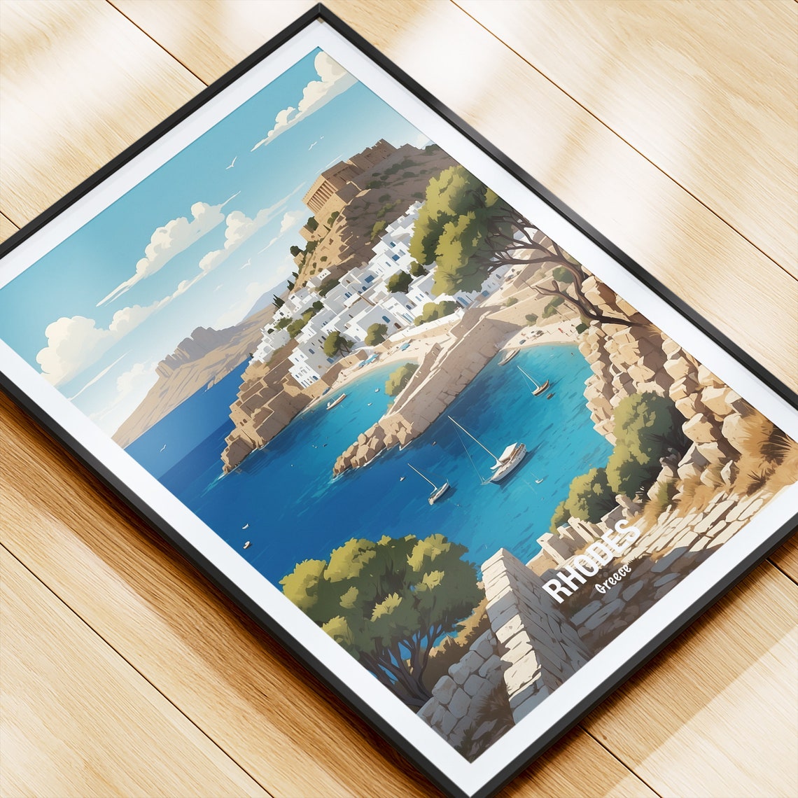 Rhodes Greece White Old Town With Harbor Fortress Above The Bay Poster - Image 4