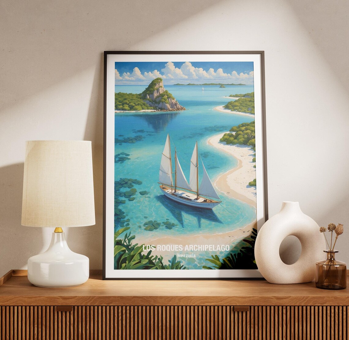 Los Roques Venezuela Sailboat In Turquoise Cay Lagoon Poster - Image 3