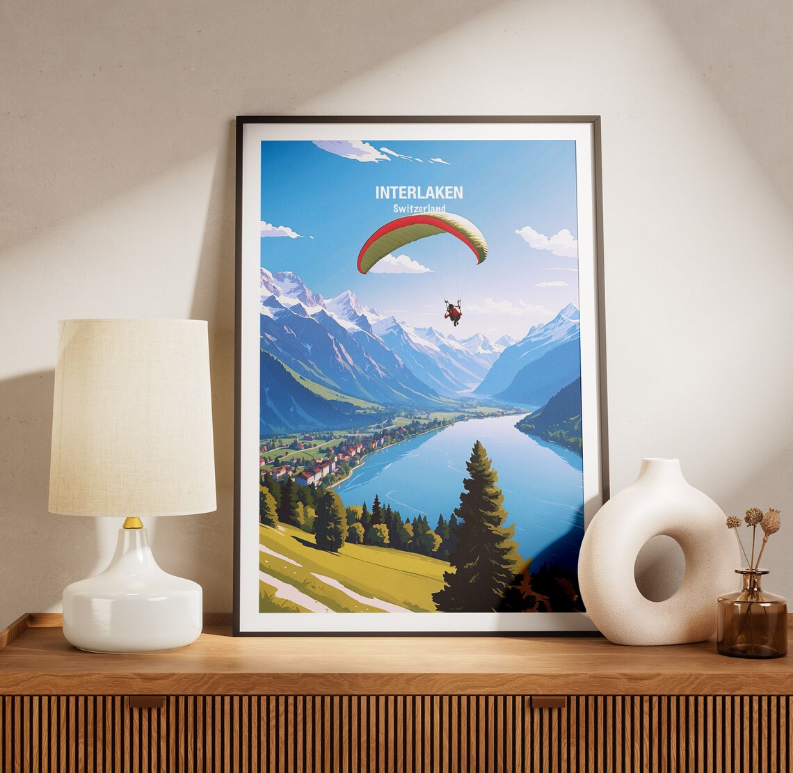 Interlaken Paragliding Over Swiss Alps Lake Adventure Poster - Image 3