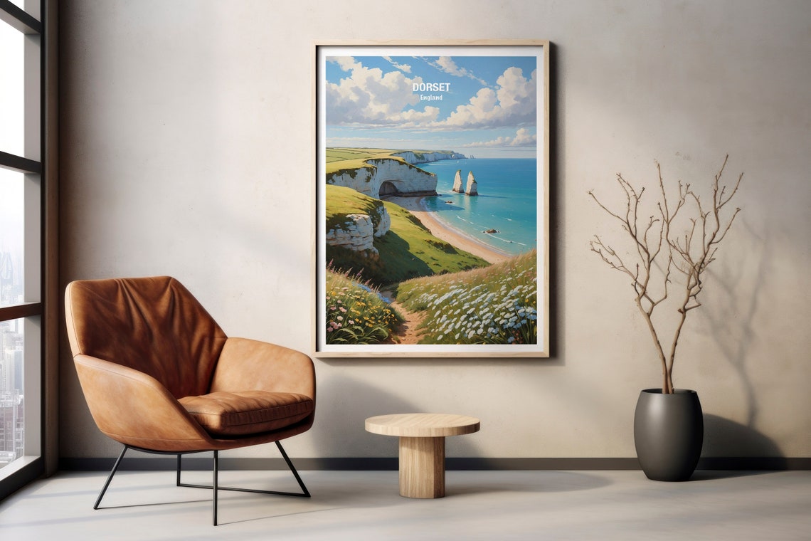 Dorset Chalk Cliffs Sea Stacks Coastal England Travel Poster - Image 2