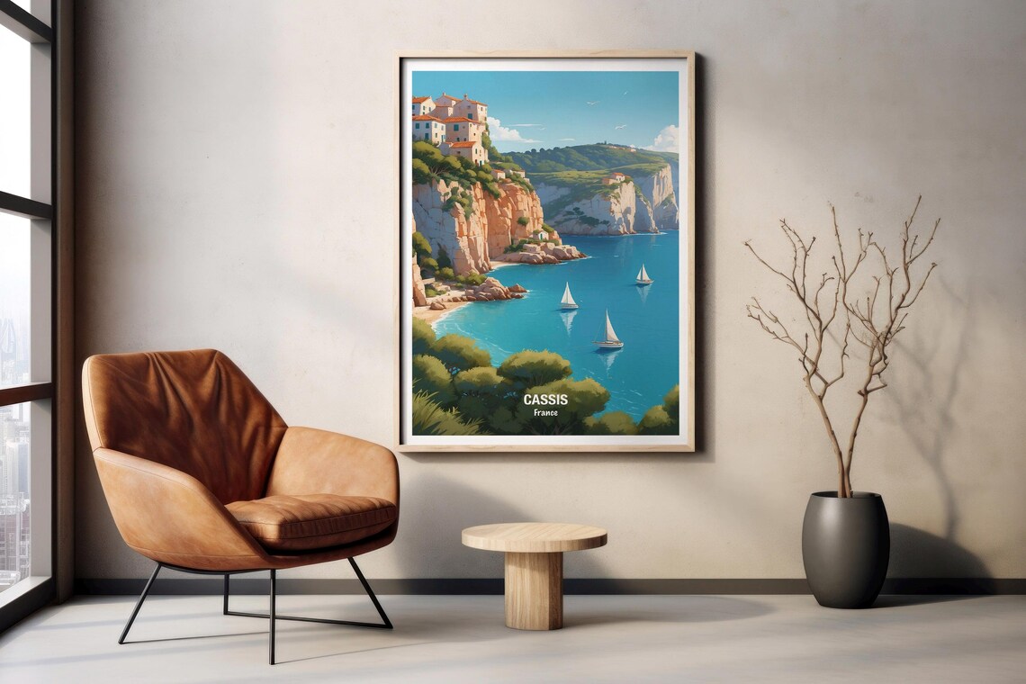 Cassis France Cliffside Village Sailboats Turquoise Bay Poster - Image 2