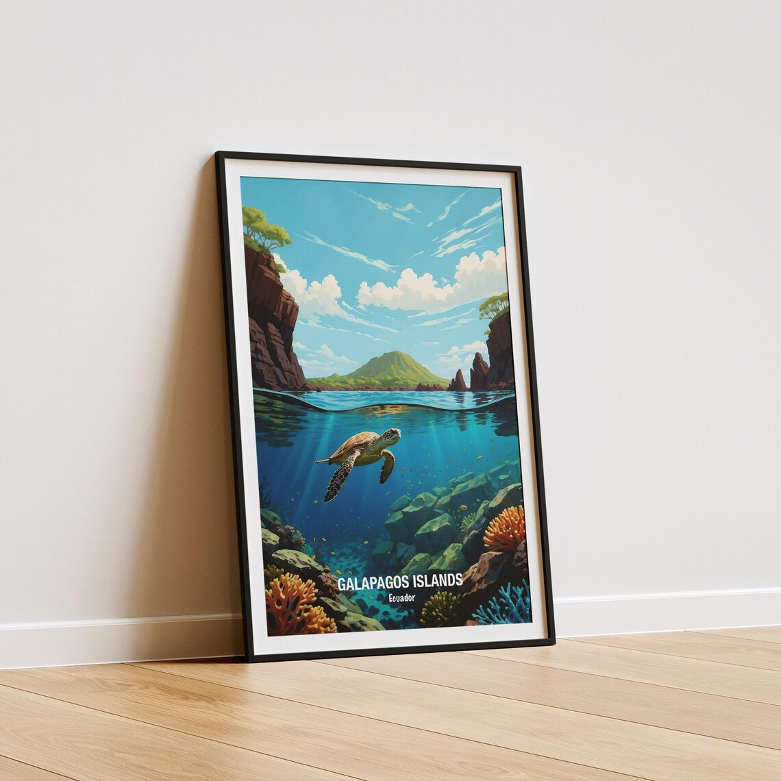 Galapagos Islands Sea Turtle Over Coral Reef Ecuador Art Poster - Image 5
