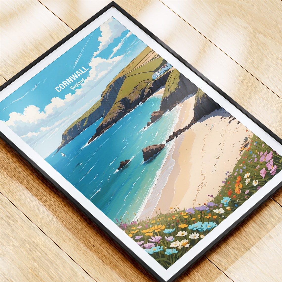 Cornwall Wildflower Cove Beach England Coastal View Travel Poster - Image 4