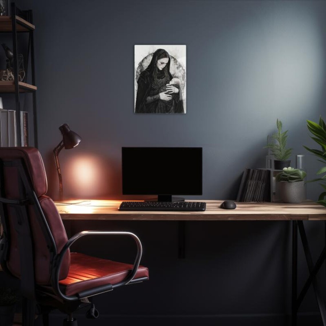 Gothic Mother Holding Baby Monochrome Tender Dark Romantic Art Poster - Image 2