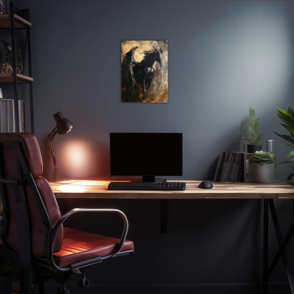 Dark Winged Dragon Oil Painting Fantasy Dark Academia Wall Art Poster - Image 2