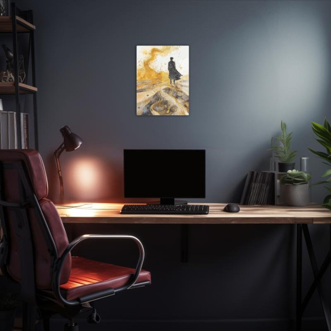 Golden Desert Wanderer Cloaked Silhouette Abstract Dunes Minimalist Poster - Image 2