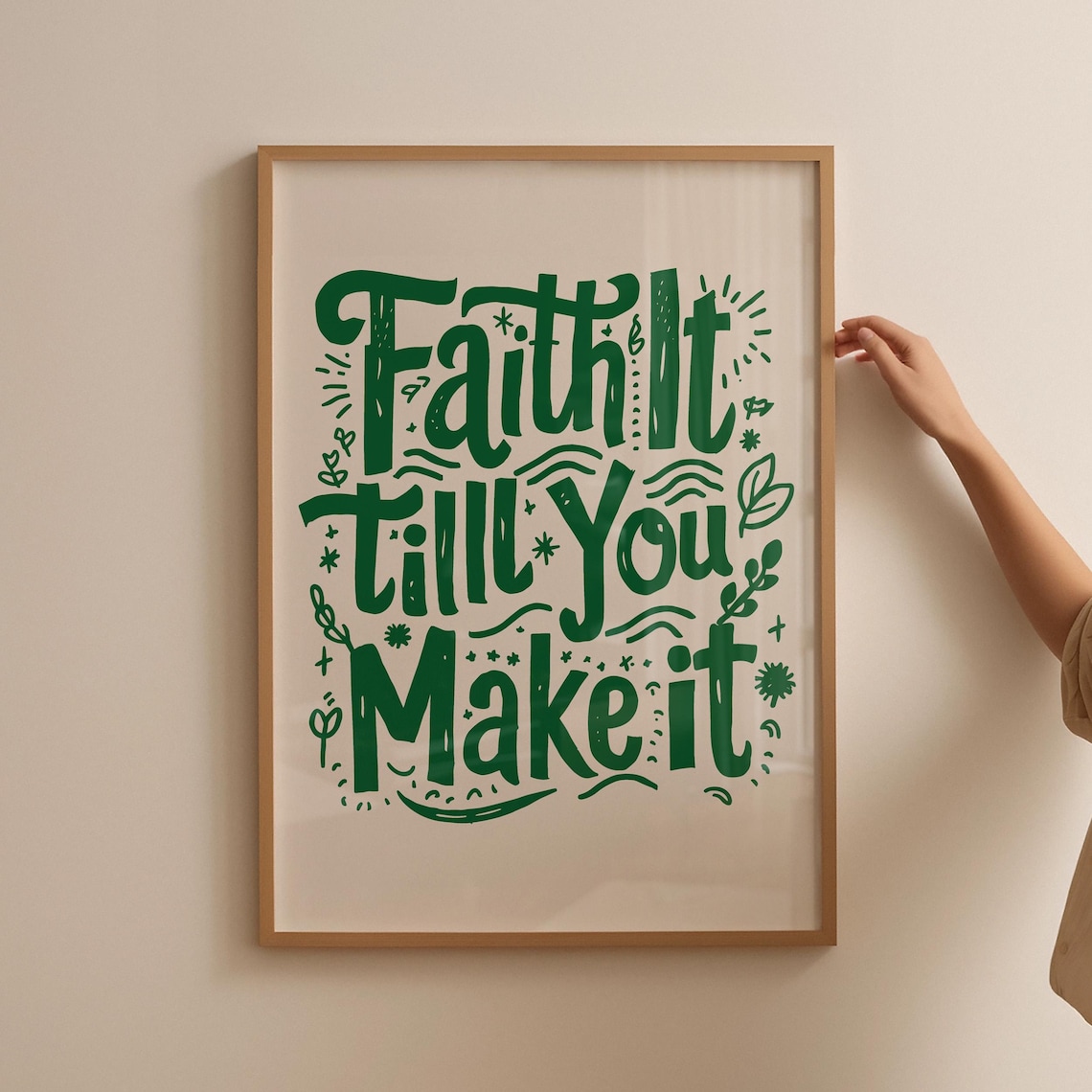 Faith It Till You Make It Green Retro Lettering Christian Poster - Image 4