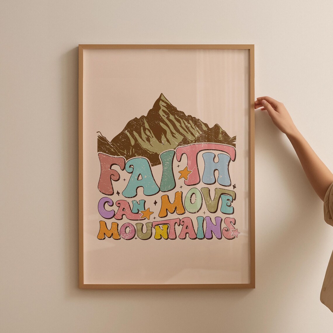 Faith Can Move Mountains Retro Distressed Mountain Groovy Poster - Image 4