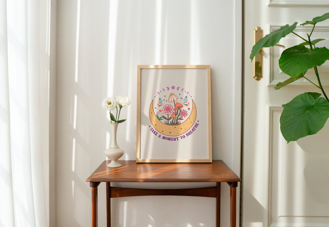 Take A Moment To Breathe Celestial Moon Butterfly Quote Poster - Image 4