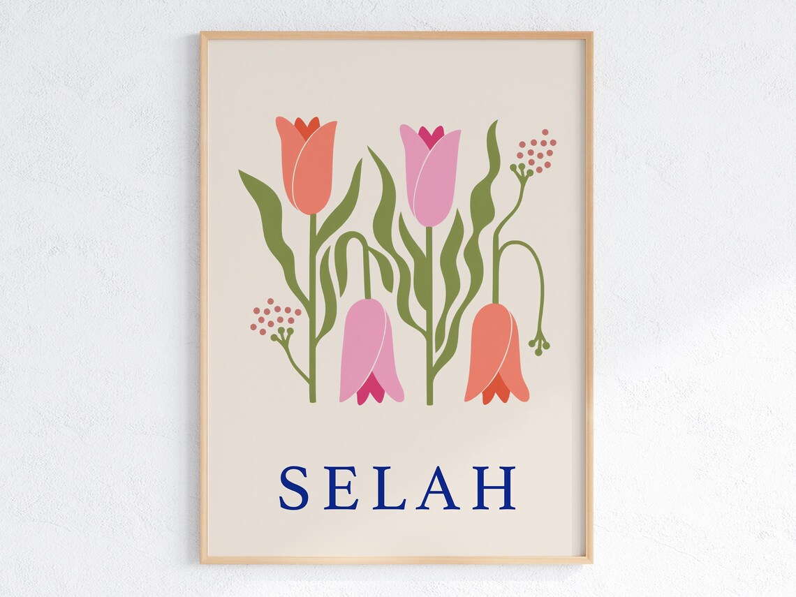Selah Tulips Pastel Pink Floral Minimalist Christian Bible Poster