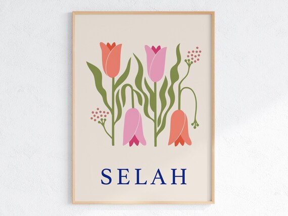 Selah Tulips Pastel Pink Floral Minimalist Christian Bible Poster