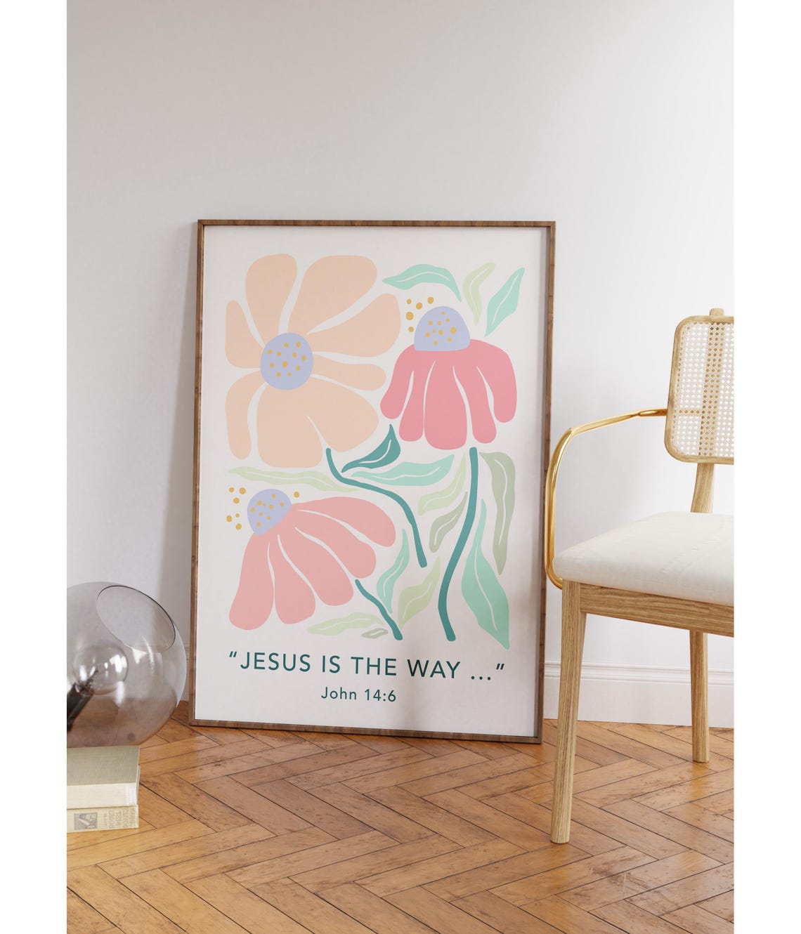 Christian Floral Wall Print John Scripture Christian Poster Bible Verse Pastel Poster Wall Decor Gift For Christians - Image 2