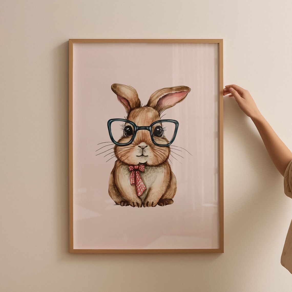 Cute Bunny With Glasses And Bow Tie Watercolor Animal Poster - Image 5