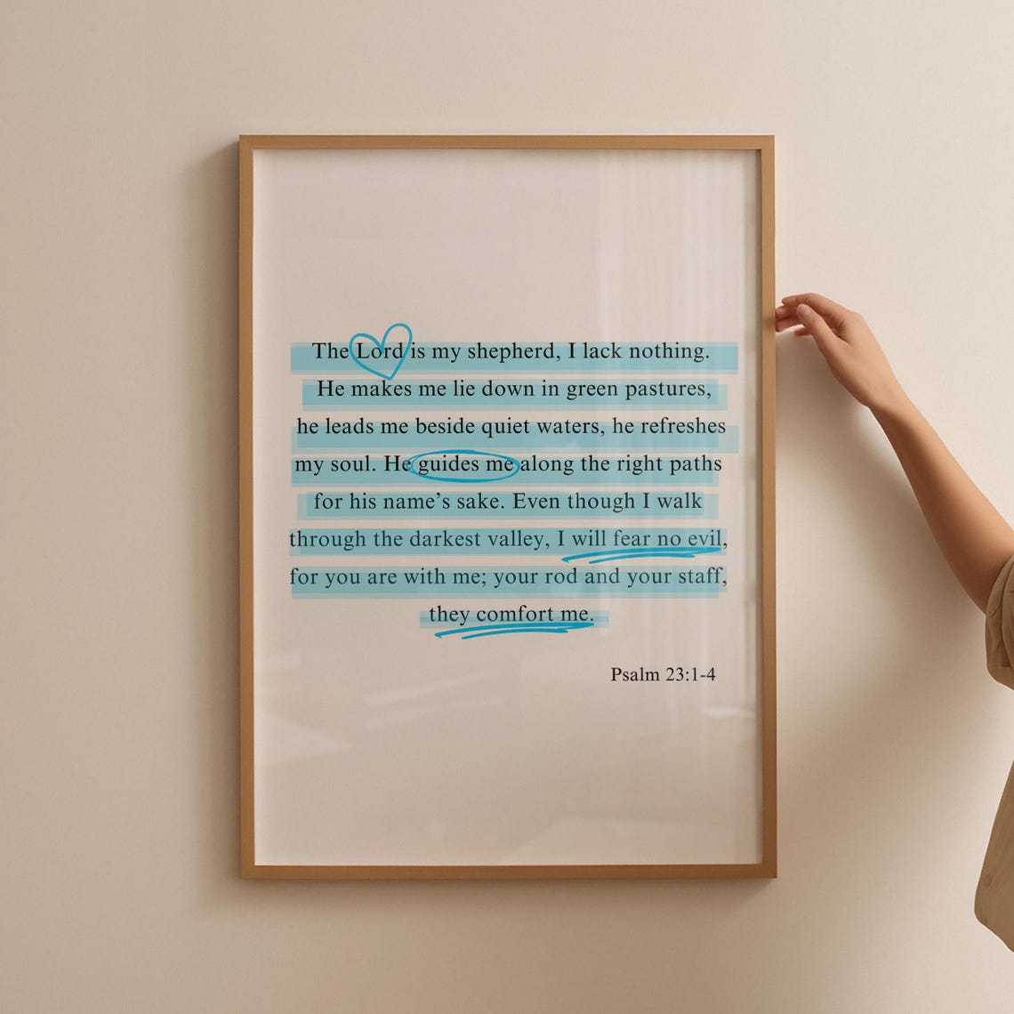 Psalm 231 4 Print Trendy Christian Wall Art Modern Scripture Wall Art Blue Highlighter Bible Verse Christian Poster - Image 5