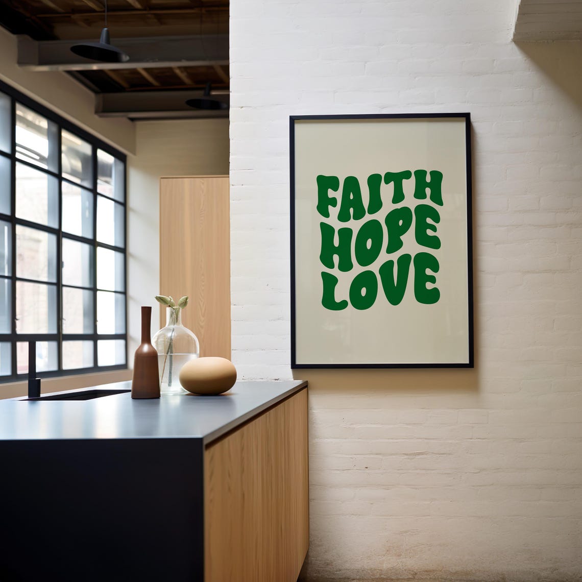 Retro Groovy Christian Wall Print Faith Hope Love Christian Poster Bible Verse Wall Decor Christian Art - Image 4