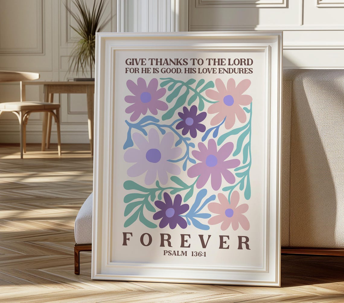 Christian Floral Wall Print Psalms Scripture Christian Poster Bible Verse Blue Poster Wall Decor Gift For Christians - Image 4