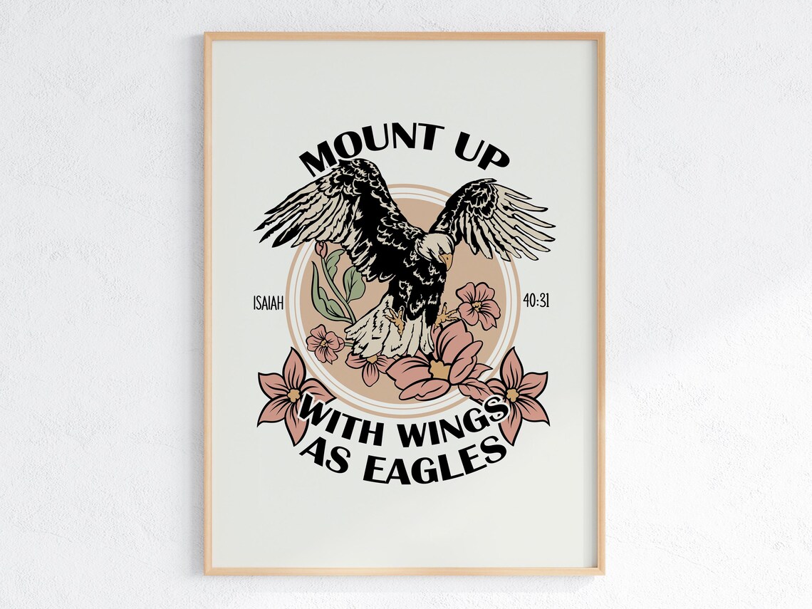 Mount Up With Wings As Eagles Isaiah 40:31 Vintage Eagle Poster - Image 3