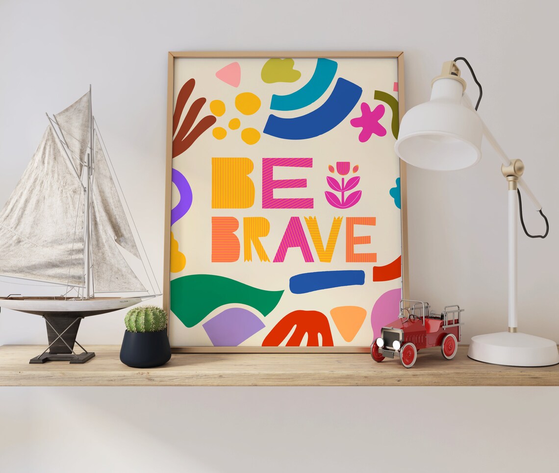 Be Brave Colorful Abstract Block Letter Retro Wall Quote Poster - Image 4
