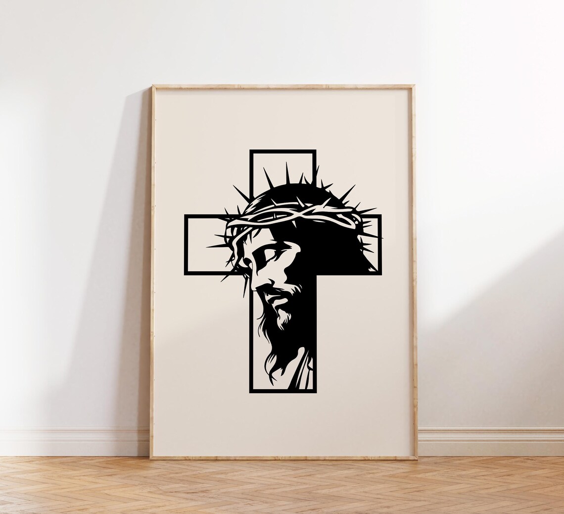 Jesus Crown of Thorns Cross Silhouette Minimalist Faith Poster - Image 3